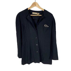 Vintage Liz‎ Claiborne Button Down Blouse Womens 8 Black